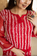 Aadila Red 56 Kali Georgette Chikankari Anarkali 