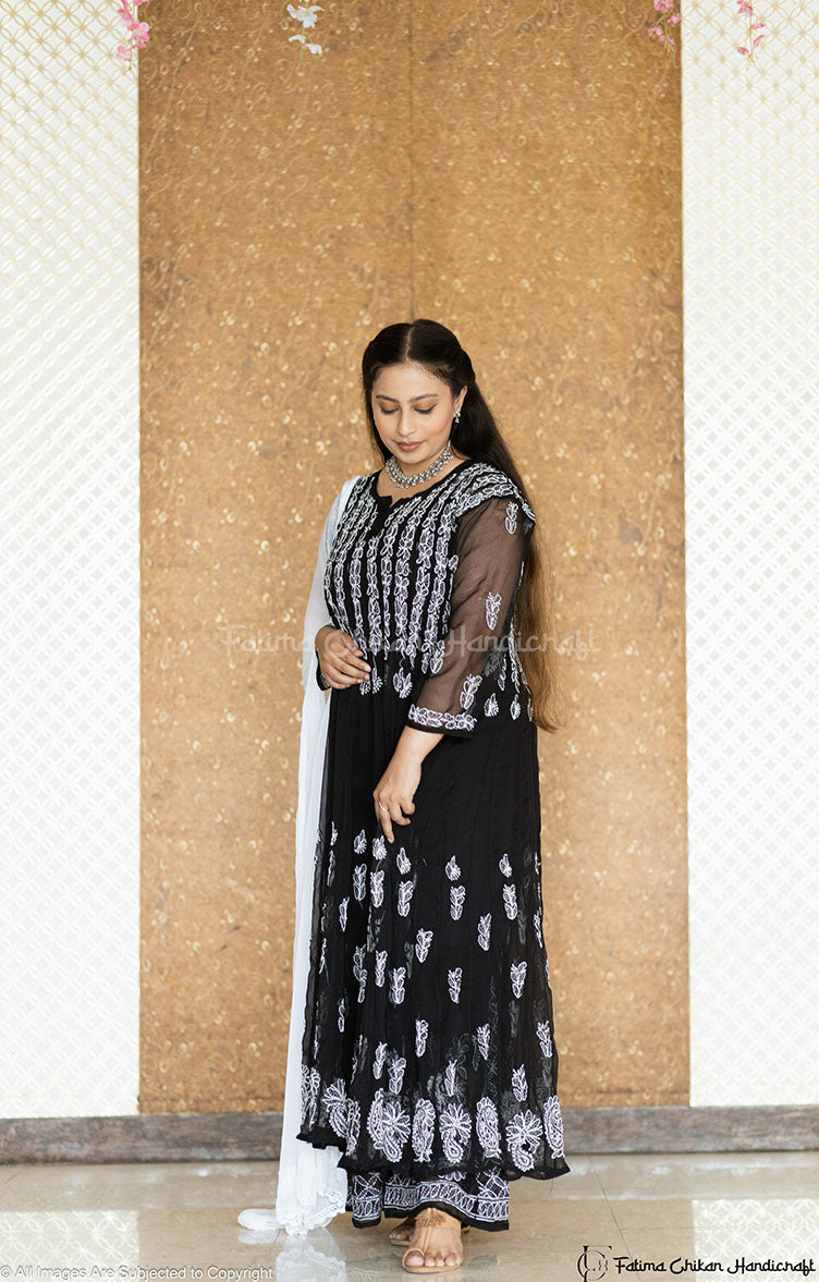 AADILA BLACK 56 KALI GEORGETTE CHIKANKARI ANARKALI