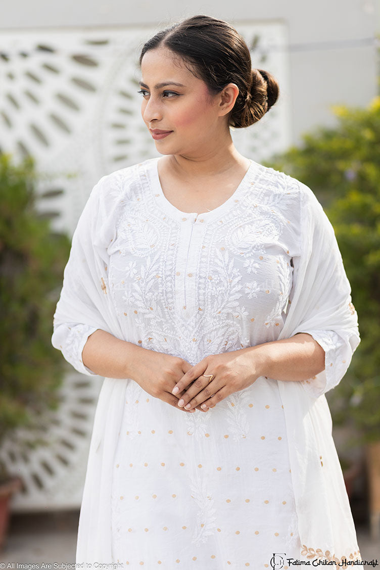 ADAB CHANDERI CHIKANKARI STITCHED SUIT SET