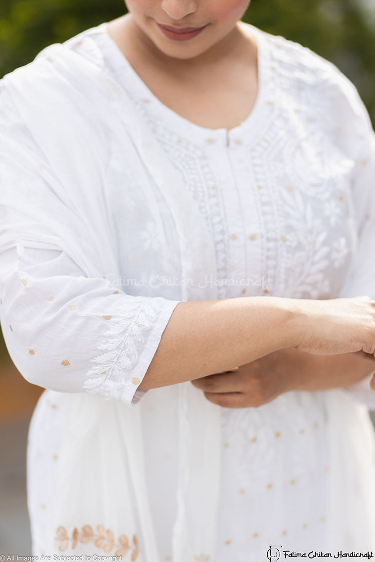 ADAB CHANDERI CHIKANKARI STITCHED SUIT SET