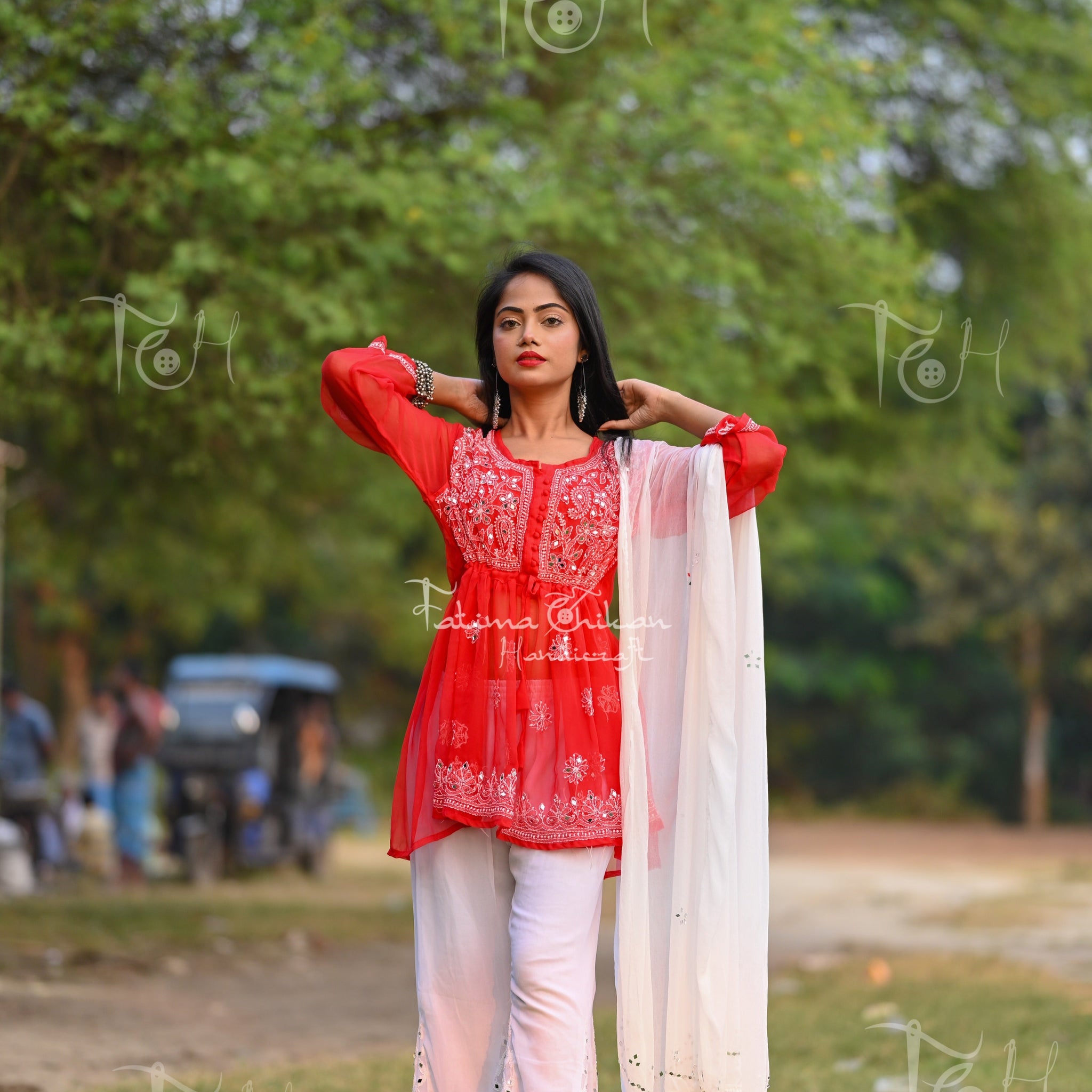 AISHWARY SHORT FROCK CHIKANKARI SET WITH DUPATTA