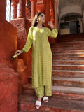 ADAB GREEN CHANDERI CHIKANKARI STITCHED SUIT SET